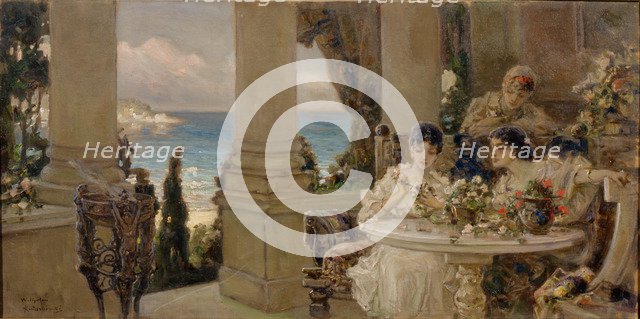 On the terrace. Artist: Kotarbinsky, Vasilii (Wilhelm) Alexandrovich (1849-1921)