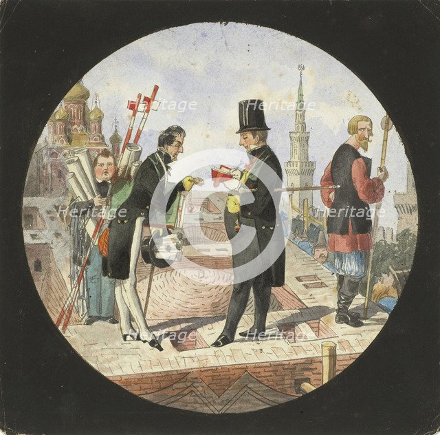 Baron Lev von Bode and Nikolay Chichagov by the Construction of the Grand Kremlin Palace, 1840s. Artist: Benois, Nikolai Leontyevich (1813-1898)