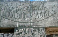 Relief of solar boat carrying Ra, Mortuary Temple, Medinat Habu, Luxor, Egypt, c12th century BC. Artist: Unknown