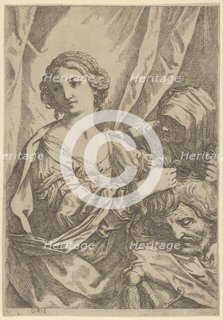 Judith grasping the head of Holofernes by the hair and looking to the left, an old wo..., 1600-1640. Creator: Giovanni Andrea Sirani.