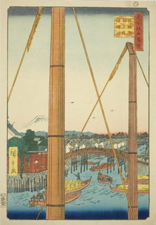 Inari Bridge and Minato Shrine, Teppozu (Teppozu Inaribashi Minato Jinja), from the series..., 1857. Creator: Ando Hiroshige.