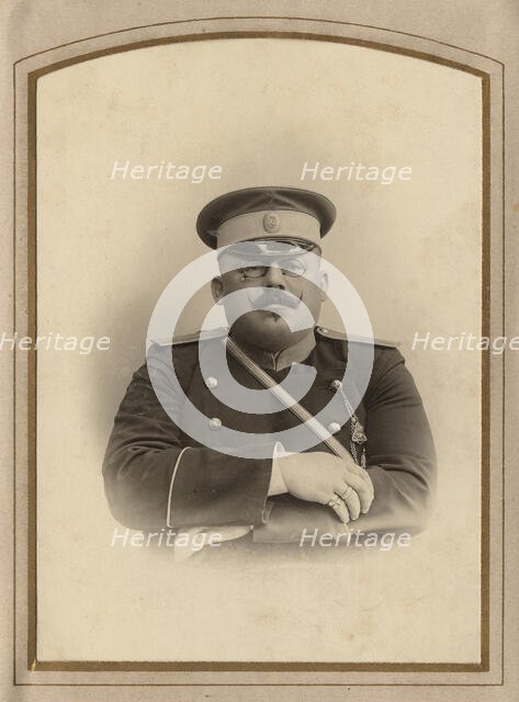 Firefighter A.F. Domishkevich in uniform, late 19th cent - early 20th cent. Creator: Til Serebrin.