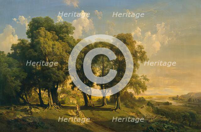 Unter den Linden (evening landscape), 1858. Creator: Anton Hansch.