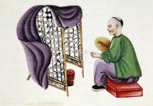 Man drying silkworm cocoons, 19th century. Artist: Unknown