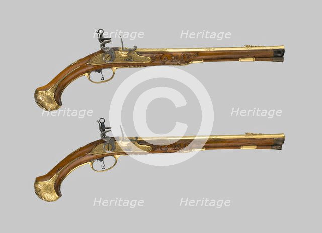Pair of Flintlock Holster Pistols, Vienna, c. 1700/25. Creator: Unknown.