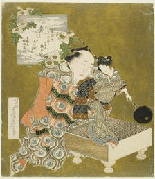 Puppeteer holding puppet on "go" board, Japan, 1820s. Creator: Hokusai.