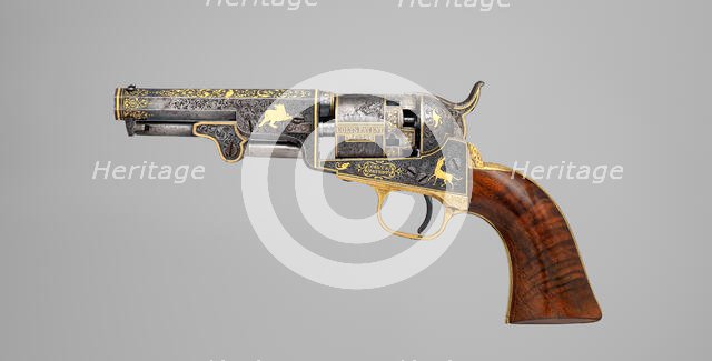 Gold-inlaid Colt Model 1849 Pocket Revolver (serial no. 63306), American, Connecticut, ca. 1853. Creator: Samuel Colt.