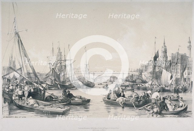 View of the new London Bridge from the pool of the River Thames, 1841. Artist: William Parrott