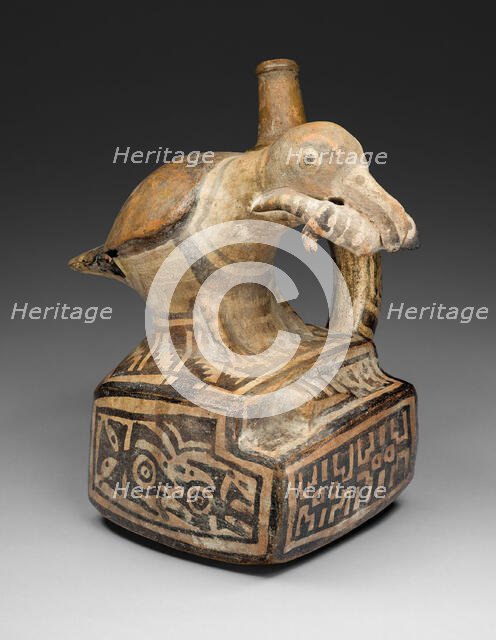 Square Handle Spout Vessel with Form of a Bird Eating a Lizard, 100 B.C./A.D. 500. Creator: Unknown.