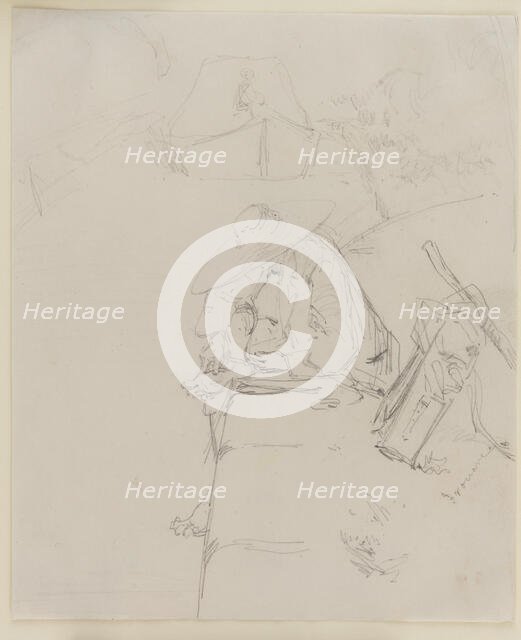 A man seated on the edge of a wall, 1858. Creator: James Abbott McNeill Whistler.