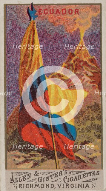 Ecuador, from Flags of All Nations, Series 1 (N9) for Allen & Ginter Cigarettes Brands, 1887. Creator: Allen & Ginter.