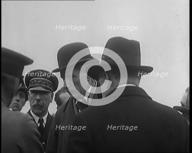 Chief Marshal Sir John Salmond and Other British Officials Inspecting the Wreckage of the..., 1930. Creator: British Pathe Ltd.