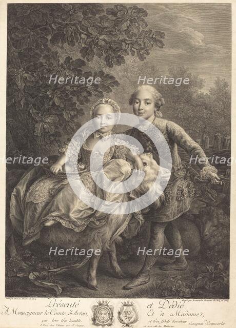 The Comte d'Artois and His Sister Mademoiselle Clotilde, 1767. Creator: Jacques Firmin Beauvarlet.