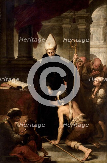 Saint Thomas of Villanueva giving alms to the poor, 1668-1669. Creator: Murillo, Bartolomé Estebàn (1617-1682).