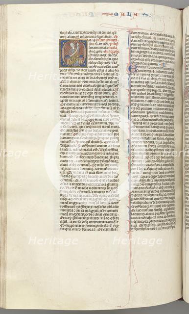 Fol. 368v, Malachi, historiated initial O, Malachi seated with a scroll, c. 1275-1300. Creator: Unknown.