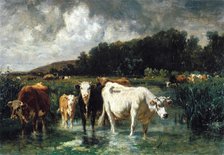 Landscape with Cattle, c1850-1890. Creator: Emile van Marcke de Lummen.