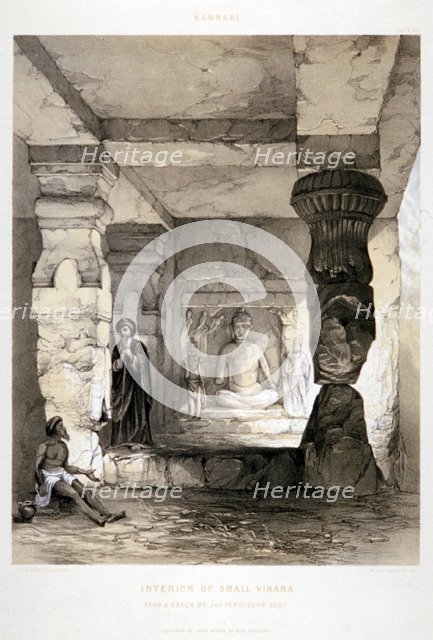 'Kannari, Interior of a Small Vihara', India, 1845. Artist: Thomas Colman Dibdin