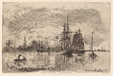 Setting Sun over Antwerp Harbor (Soleil couchant - port d'Anvers), 1868. Creator: Johan Barthold Jongkind.