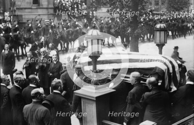 Taking Gaynor coffin from home to lie in state in City Hall, 1913. Creator: Bain News Service.
