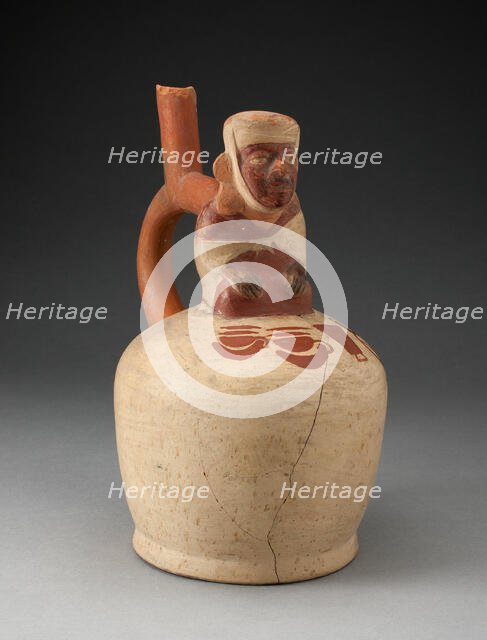 Spouted Vessel with Seated Figure Displaying a Painted Group of Objects, 100 B.C./A.D. 500. Creator: Unknown.