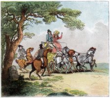 'Vicissitudes of the road in 1787, the highwayman, Lord Barrymore stopped', 1890. Artist: Unknown