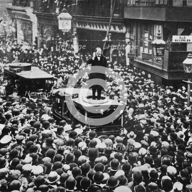 'In the General Election he was defeated at Manchester, but was returned for Dundee', 1908, (1945).  Artist: Unknown.