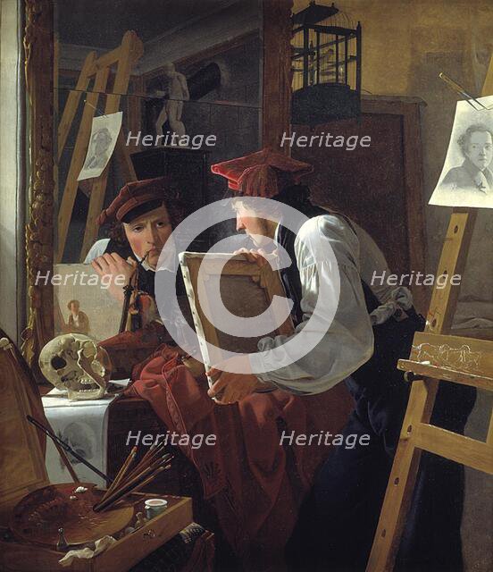 A Young Artist (Ditlev Blunck) Examining a Sketch in a Mirror, 1826. Creator: Wilhelm Bendz.