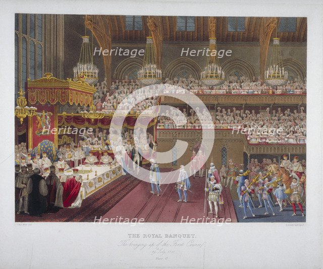 Coronation banquet of King George IV, Westminster Hall, London, 1821 (1824).                         Artist: Robert Havell 