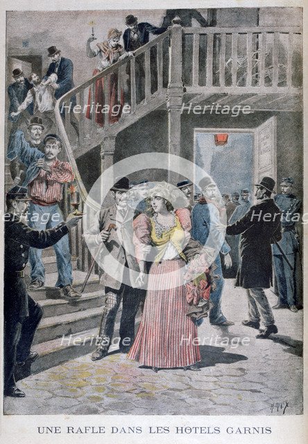 Arrest of prostitutes in a Parisian hotel, 1895. Artist: Henri Meyer
