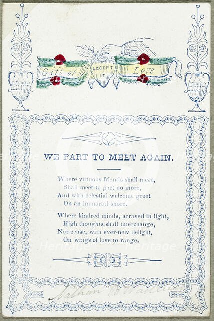 We Part to Meet Again (valentine), c.1830. Creator: Unknown.
