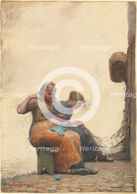 Mending the Nets, 1882. Creator: Winslow Homer.