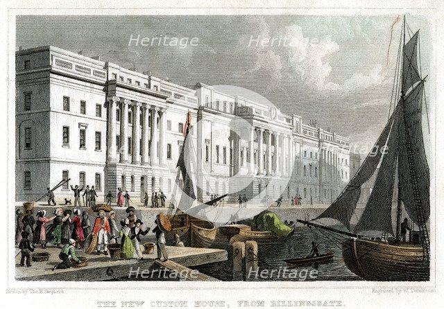 The new Custom House, from Billingsgate, City of London, c1830.Artist: William Tombleson