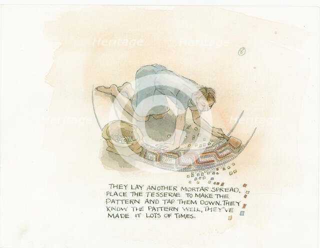 A worker laying mosaic tiles on a mortar spread, 2003. Creator: Judith Dobie.