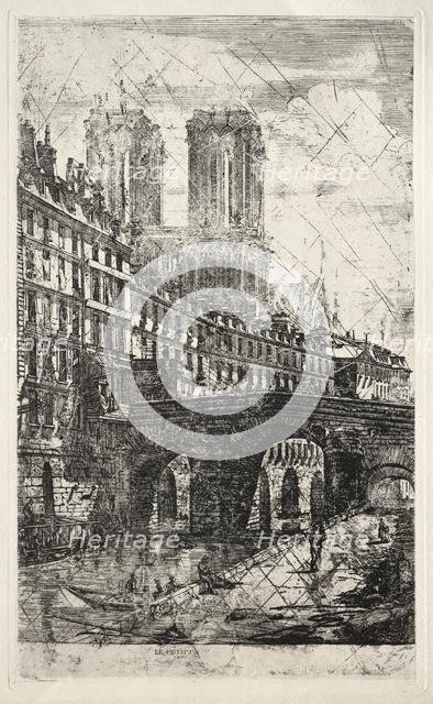 Etchings of Paris: The Little Bridge, 1850. Creator: Charles Meryon (French, 1821-1868).
