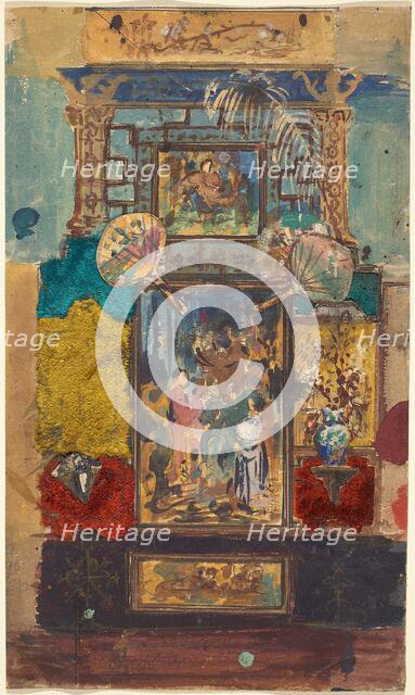 Stage Set Consisting Of Painted Panels, Fabrics, And Fans, 1870/1890. Creator: Robert Caney.
