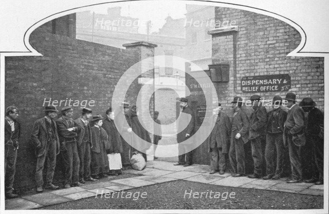 Waiting for admission to St Marylebone Workhouse, Luxborough Street, London, c1901 (1903). Artist: Unknown.