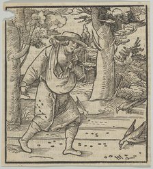 The Birds Eating the Seeds of the Sower, from Hymmelwagen auff dem, wer wol lebt..., 1517. Creator: Hans Schäufelein the Elder.