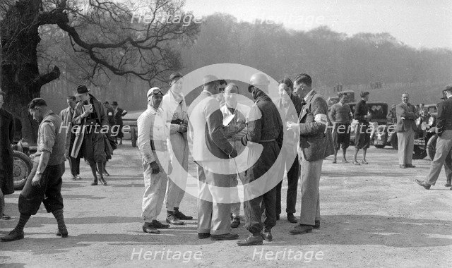 Motor racing meeting at Donington Park, Leicestershire, late 1930s. Artist: Bill Brunell.
