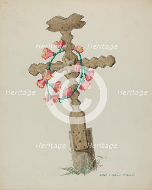 Wooden Cross used as Headstone (Hand Made), c. 1937. Creator: Majel G. Claflin.