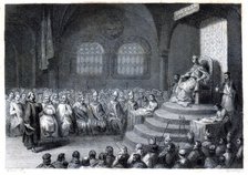 16th or 17th Toledo Council (693-694) held during the reign of King Égica (687-702), engraving by…