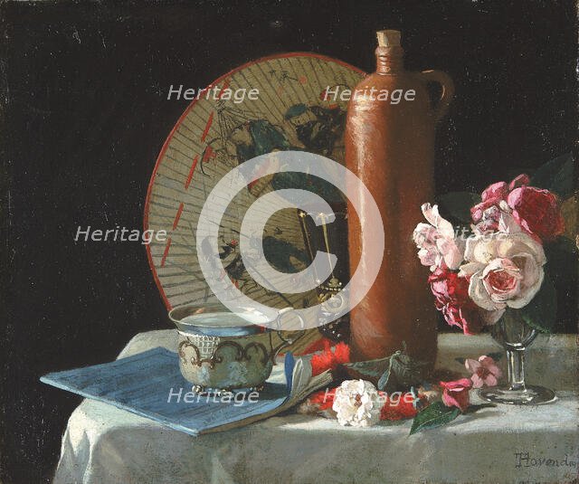 Still Life with Fan and Roses, 1874. Creator: Thomas Hovenden.