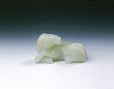 White jade recumbent horse with tail up, Qing dynasty, China, 18th century. Artist: Unknown