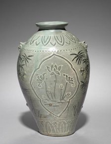 Vase with Inlaid Lotus, Plum, and Bamboo Design, 1300s. Creator: Unknown.