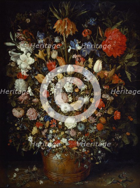 Flowers in a Wooden Vessel, ca 1606. Artist: Brueghel, Jan, the Elder (1568-1625)