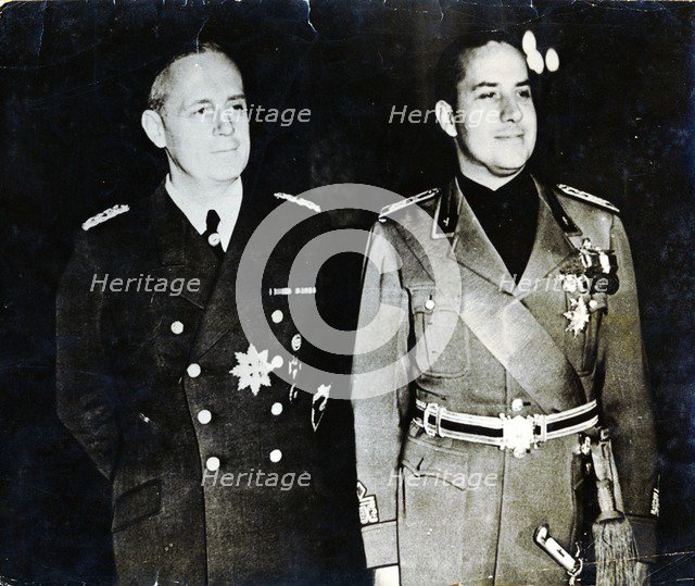 Joachim von Ribbentrop and Count Ciano, Nazi German and Italian Foreign Ministers, 1939. Artist: Unknown