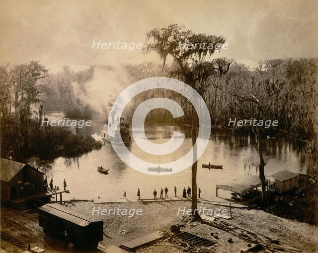 Stern-Wheeler Arriving at Silver Springs, Florida, after an Overnight Run up the St. John..., 1886. Creator: George Barker.
