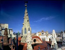 Perspective of the roof terrace of the Güell Palace building 1886-1890, designed by Antoni Gaudí …