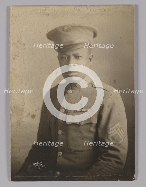 Framed photograph of unidentified WWI soldier, 1917-1918. Creator: Unknown.