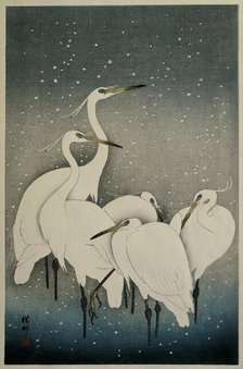 Egrets in the snow, 1925-1936. Creator: Ohara, Koson (1877-1945).