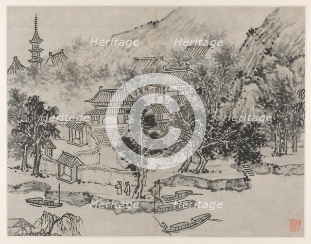 Twelve Views of Tiger Hill, Suzhou: Distant View of Tiger Hill from the Canal Mooring, after 1490. Creator: Shen Zhou (Chinese, 1427-1509).